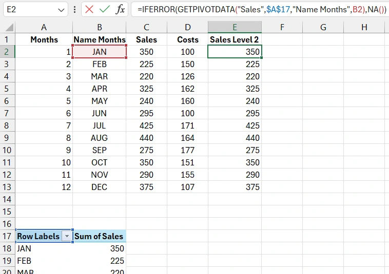 Data sample reference from pivot table