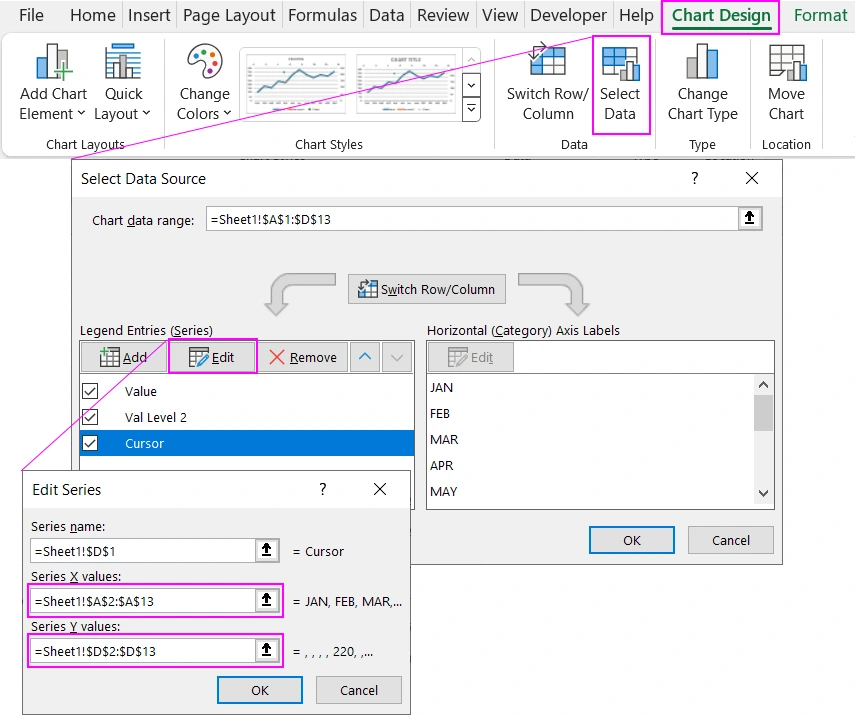 Setting scatter chart parameters