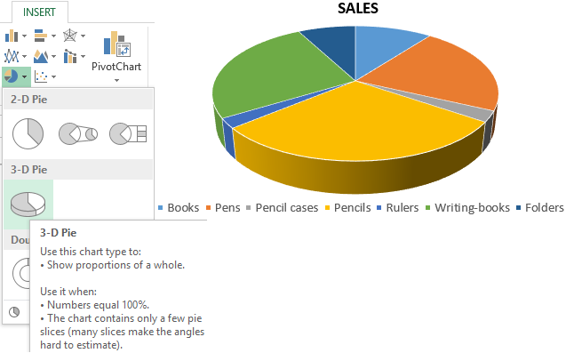 Insert Pie or Doughnut Chart.