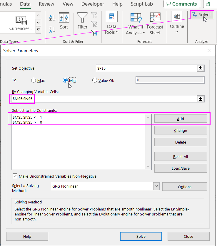 MAE index Goal Seek.