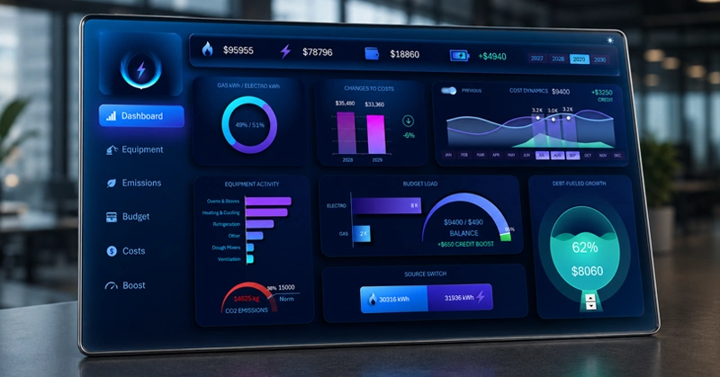 Energy consumption dashboard on tablet