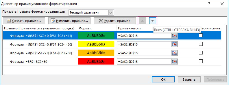 Диспетчер правил условного форматирования.