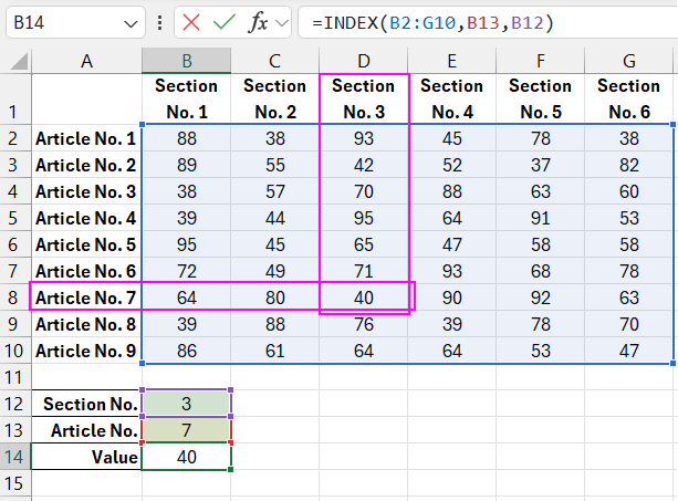 Value retrieval using INDEX.