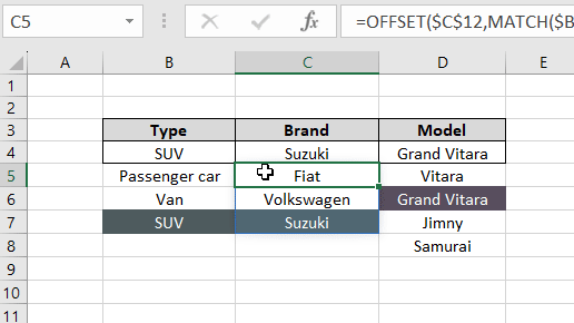 Two linked dropdown lists.