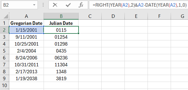 Gregorian to Julian date conversion.