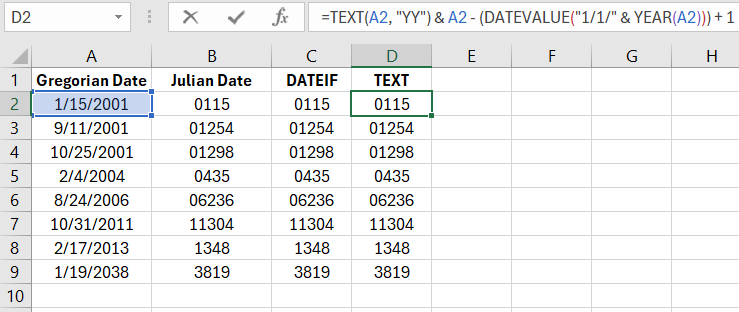 date conversion formulas to Julian format.