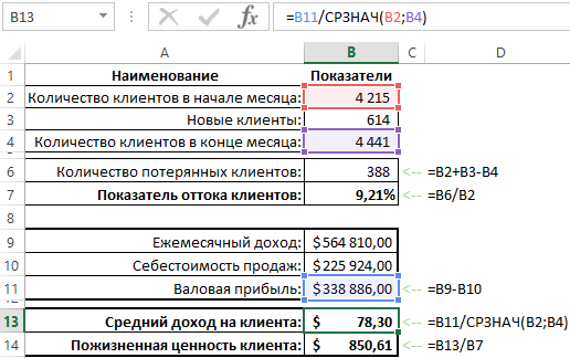 на одного клиента B13.