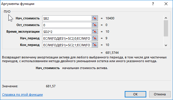 синтаксис функции ПУО.