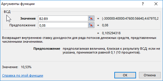 аргументы функции ВСД.