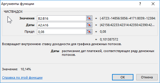 аргументы функции ЧИСТВНДОХ.