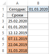 подсвечивание цветом ячеек с датами.