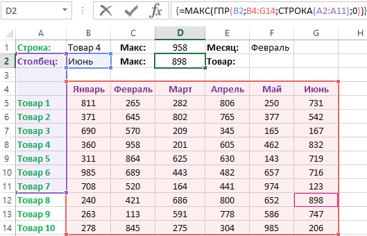 Результат поиска по столбцам.