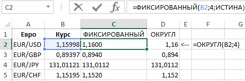 округление котировок курсов.