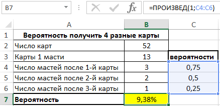 Расчет вероятности комбинаций карт.