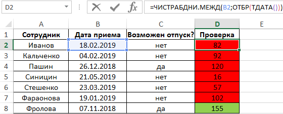 Расчет рабочего года отпуска.