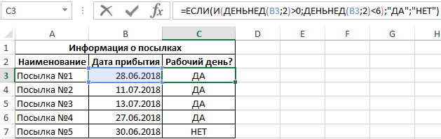 Определение рабочих и выходных дней.