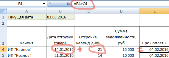 Сроки оплаты.