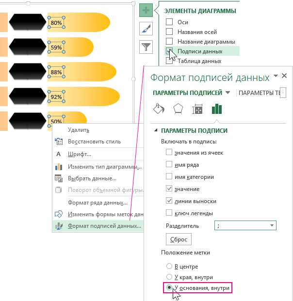 добавляем подписи данных