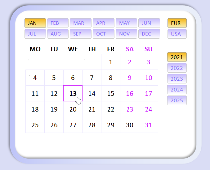 Элементы управления на календаре