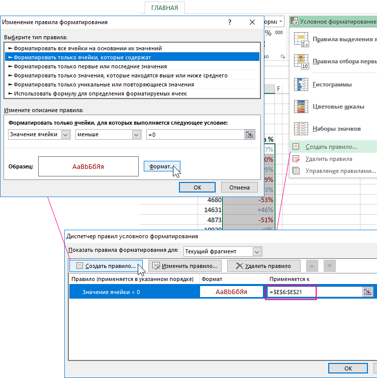 Диспетчер правил условного форматирования.